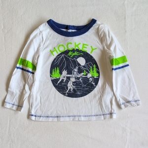 joe fresh hockey graphic cotton long sleeve shirt white 6-12 months baby